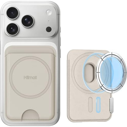 Miimall for 3 Cards MagSafe Wallet RFID Blocking, Two Sided Magnet Card Holder for iPhone 17/16/15/14, Google Pixel Snap, Leather Magnetic Phone Wallet for Car Mount Ultra Slim Thin Beige White - color: Beige