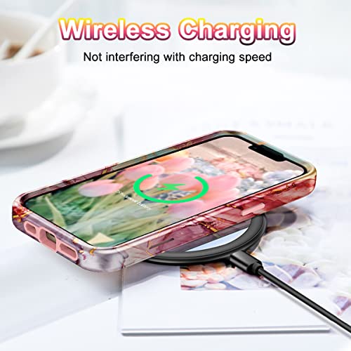 Btscase Compatible with iPhone 13 Pro Max Case 6.7 Inch 2021,Marble Pattern 3 in 1 Heavy Duty Shockproof Full Body Rugged Hard PC+Soft Silicone Drop Protective Women Girl Phone Cases, Rose Gold - color: A-Rose Gold, size: iPhone 13 Pro Max