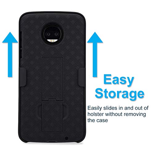 Designed for Moto Z2 Force / Z2 Play Case with Belt Clip Holster | Rugged Holster & Protective Phone Case Combo with Anti-Slip Texture - Black