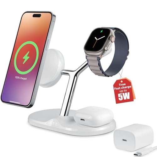 3 in 1 Wireless Charging Station for Apple Devices with MagSafe - color: White, size: Included adapter