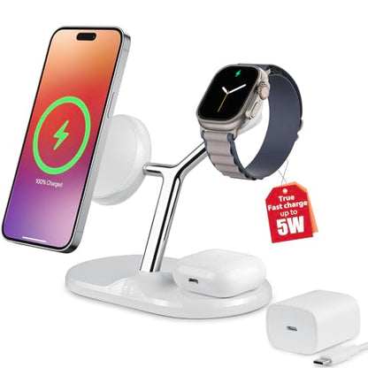 3 in 1 Wireless Charging Station for Apple Devices with MagSafe - color: White, size: Included adapter