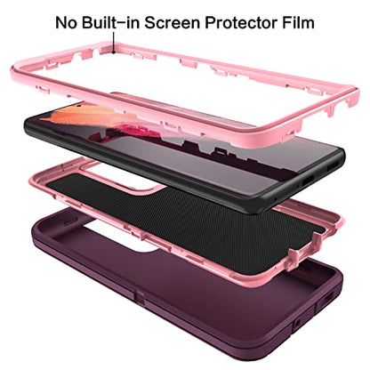 MXX Case Compatible with Galaxy S21 Ultra Case, 3-Layer Super Full Heavy Duty Body Bumper Cover/Shock Protection/Dust Proof, Designed for Samsung Galaxy S21 Ultra 5G 6.8 Inch 2021 (Plum) - color: Plum