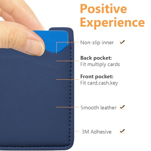 Phone Wallet, Leather Phone Card Holder, Stretchy Card Holder Back of Phone | Credit Card Holder for Phone Case Compatible with Most of Cell Phone (iPhone, Samsung) - 2Pack Navy Blue - color: Navy Blue