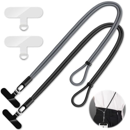 KITANIS 2 Pack Phone Lanyard,2×Phone crossbody strap,4×Tether Tabs,Universal Cell Phone Multifuctional Patch Polyester Lanyards,Cell Phone Lanyards for Women and Men(balck+grey) - color: Black+grey, size: 24.8''Crossbody Strap