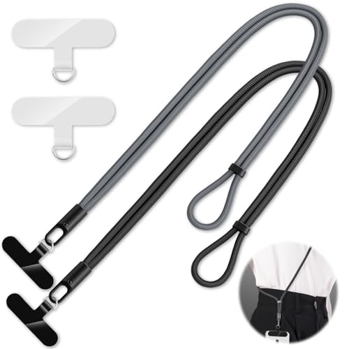 KITANIS 2 Pack Phone Lanyard,2×Phone crossbody strap,4×Tether Tabs,Universal Cell Phone Multifuctional Patch Polyester Lanyards,Cell Phone Lanyards for Women and Men(balck+grey) - color: Black+grey, size: 24.8''Crossbody Strap