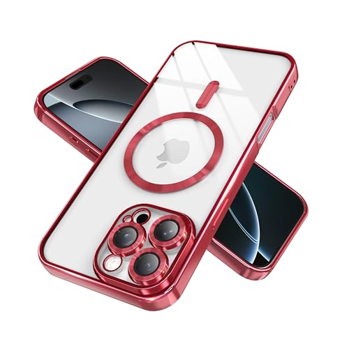IAIYOXI Magnetic Clear Case for iPhone 11 with Full Camera Lens Protection,Compatible with MagSafe,Plating Soft TPU Phone Case,Anti-Scratch Shockproof Slim Cover for Women Gilrs Men - Red - color: Red, size: iPhone 11