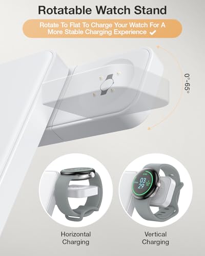 Meifigno 3 in 1 Foldable Wireless Charger for Google Pixel Watch 3/2, White - color: White