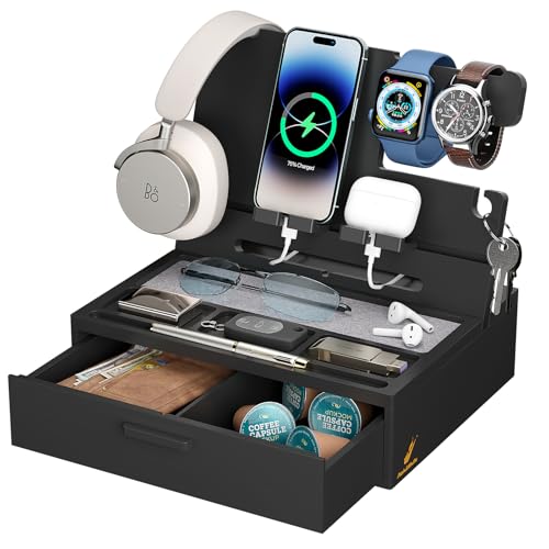 Pezin&Hulin Docking Station with Drawer, Nightstand Organizer - color: Black