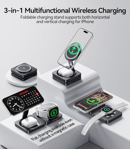 Wireless Charger for iPhone, 3-in-1 Magnetic Charging Station for Apple - color: Black