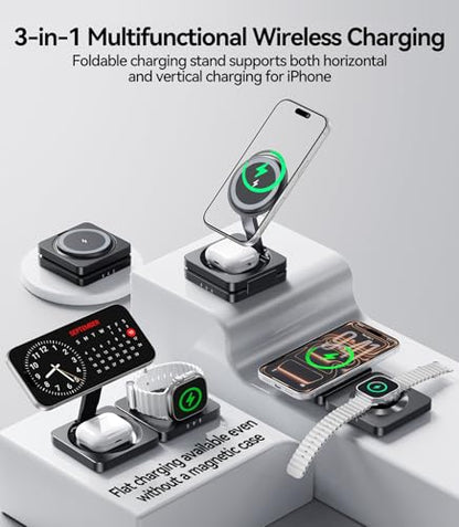 Wireless Charger for iPhone, 3-in-1 Magnetic Charging Station for Apple - color: Black