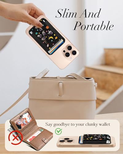 Compatible with Magsafe Wallet Magnetic Card Holder - for Women Leather Phone Wallet Fits 7 Cards Slim RFID Card Holder for iPhone 16/15/14/13/12 for Samsung S25 Ultra/S24 Ultra, Astronaut - style: Astronaut