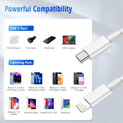 APFEN USB C to Lightning Cable 2Pack 6FT MFi Certified,White - size: 2Pack-6FT