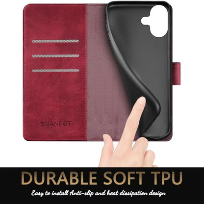 SUANPOT Compatible with iPhone 17 6.3" Wallet case with RFID Blocking Credit Card Holder,Flip Book PU Leather Protective Cover Women Men for Apple 17 Phone case Red - color: Red, size: iPhone 17 6.3"