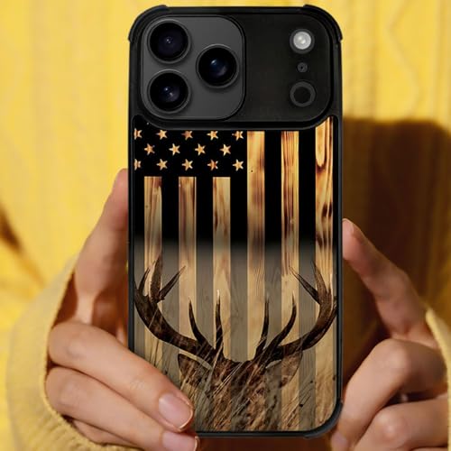 DJSOK Case for iPhone 17 Pro Max,Compatible with MagSafe,Anti-Scratch Shockproof Case,Wood Grain American Flag Buck Hunter Deer - color: Wood Grain American Flag Buck Hunter Deer, size: IPhone 17 Pro Max