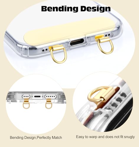 Bremorou 2 Pack Metal Phone Tether Tabs for CellPhone Gold Metal Phone Lanyard Tab Double Buckle Cellphone Lanyard Patch Thin Phones Strap Insert for Most Phones Cases