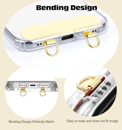 Bremorou 2 Pack Metal Phone Tether Tabs for CellPhone Gold Metal Phone Lanyard Tab Double Buckle Cellphone Lanyard Patch Thin Phones Strap Insert for Most Phones Cases