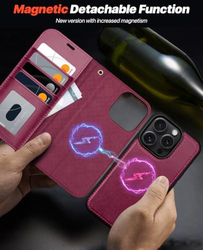 OCASE for iPhone 16 Pro Max Case Detachable Wallet Case with Card Holder, 2 in 1 Pu Leather Flip Folio with RFID Blocking Stand Wrist Strap Shockproof Phone Cover 6.9 Inch 2024, Burgundy - color: Burgundy, size: iPhone 16 Pro Max
