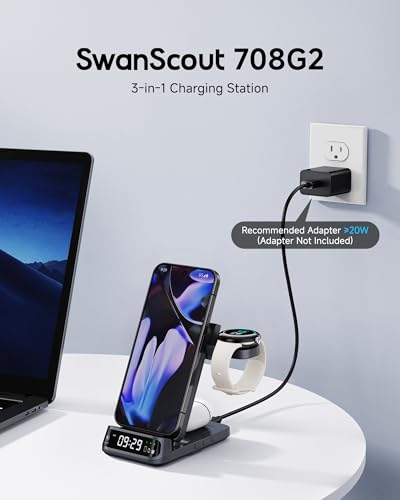 Wireless Charger for Pixel Watch 3/2, 3 in 1 Charging Station for Google 10 Pro/10/9 Pro Fold/9 Pro/9/8/7/6/5/Pixel Buds Pro 2, SwanScout 708G2 (Not for Pixel Watch 4/1, No Adapter)