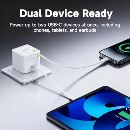Basix by iOttie 65W GaN Wall Charger with Built-in Retractable USB-C Cable and Extra USB-C and USB-A Ports, Triple Device Fast Charging, Compact Travel Charger with Folding Prongs
