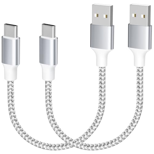 Short iPhone 17 16 Fast Charger Cord 8Inch, 2 Pack 60W Durable USB A to Type C 3A Cable CarPlay Sync Compatible with iPad Pro, iPad mini, iPad Air, iPhone 17 16 15, Airpods, PowerBank Samsung Galaxy - color: Silver
