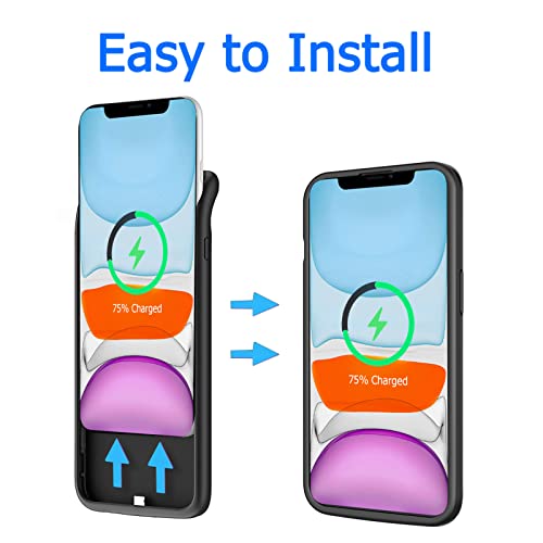 Battery Case for iPhone 11, Upgraded 10000mAh High-Capacity Protective Rechargeable Extended Battery Charger Cover Compatible with iPhone 11 (6.1 inch) Wireless Charging Case Support Carplay - Black - size: iPhone 11