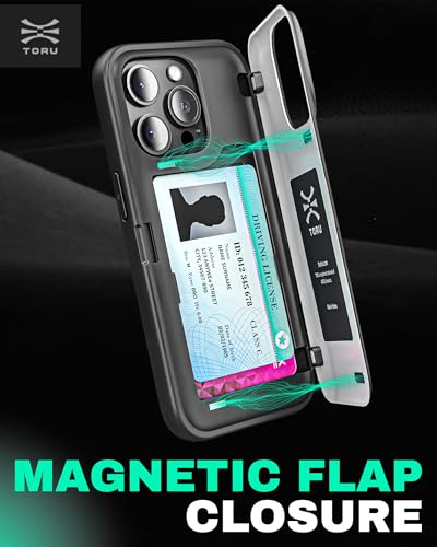 TORU CX Hybrid for iPhone 15 Pro Max Wallet Case | Dual Layer Slim Protective Hard Cover with Hidden 2-Credit Card Slot Holder - Ocean Waves Pattern