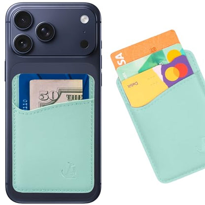 Wallaroo Premium Leather Cell Phone Wallet Stick On - Android and iPhone Wallet and Card Holder for Women and Men - Durable with Non-Slip Lining Secures Up to 3 Cards - color: Spearmint Leather