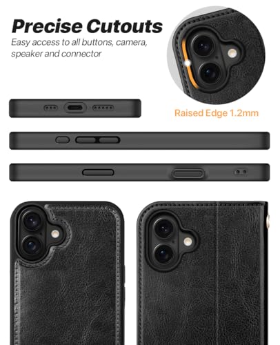 OCASE for iPhone 17 Detachable Wallet Case with Card Holder, 2 in 1 PU Leather Flip Folio with RFID Blocking Stand Wrist Strap Shockproof Phone Cover 6.3 Inch 2025, Black - color: Black, size: iPhone 17