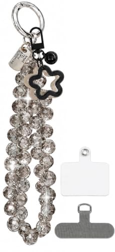 Cute Phone Wrist Strap Chic Beaded Cellphone Lanyard Phone Charm Grip Strap - color: Gray Crystal