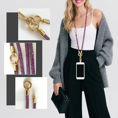 ABJFJE Crystal Phone Lanyard Crossbody & Wrist Strap Phone Strap Crossbody & Wrist Lanyard Anti Theft Phone Strap for Women - color: Purple