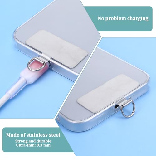 20 Pcs Stainless Steel Phone Lanyard Tab Phone Tether Tab Universal Metal Cellphone Lanyard Patch Ultra Thin Cellphone Case Insert for Most Smartphone Cases