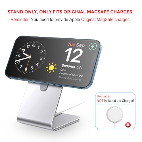 Stand for MagSafe Charger, CreaDream Aluminum Stand Holder for iPhone 16 15 14 13 12 Series, Magsafe Accessories Compatible with iPhone 16 15 14 13 12 Plus, Pro, Pro Max [MagSafe Charger Not Included] - color: Silver