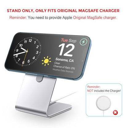 Stand for MagSafe Charger, CreaDream Aluminum Stand Holder for iPhone 16 15 14 13 12 Series, Magsafe Accessories Compatible with iPhone 16 15 14 13 12 Plus, Pro, Pro Max [MagSafe Charger Not Included] - color: Silver