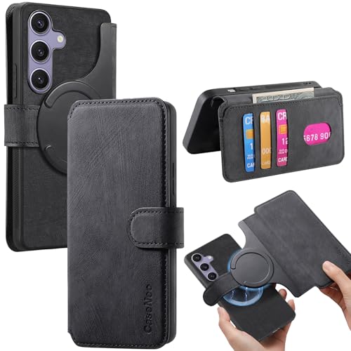 2 in 1 Wallet Case for Samsung Galaxy S25 CMG Black | PU Leather Magnetic Flip Folio Case with RFID Blocking Card Holder, Credit Card Slots Kickstand, Shockproof Protective Cover - color: Black, size: Samsung Galaxy S25