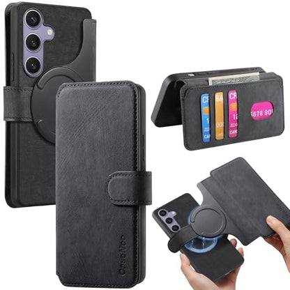 2 in 1 Wallet Case for Samsung Galaxy S25 CMG Black | PU Leather Magnetic Flip Folio Case with RFID Blocking Card Holder, Credit Card Slots Kickstand, Shockproof Protective Cover - color: Black, size: Samsung Galaxy S25
