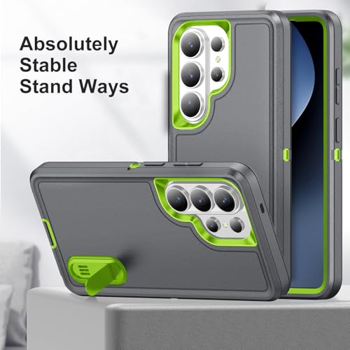 for Samsung Galaxy S26 Ultra Case with Kickstand Case 3-Layer Military Grade Protective Case Cover Silicone Heavy Duty Rugged Shockproof for Galaxy S26 Ultra Phone Case (Gray+Green) - color: Gray+Green