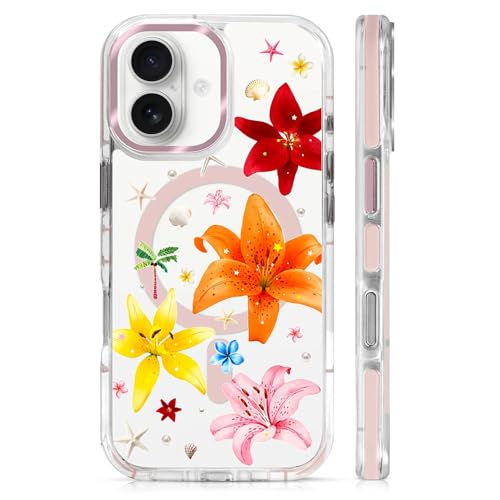 Clear Magnetic Case for iPhone 17, Slim Anti-Yellow Transparent Cover, Military Grade Protection, Phone Cases for iPhone 17, Colorful Lily Floral Summer - color: Colorful Lily Floral Summer, size: Iphone 17