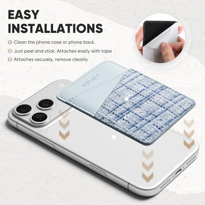 VULKIT Phone Card Holder Wallet Leather Adhesive Pocket RFID Blocking Credit Card Sleeves Stick Back of Phone Smartphones - color: Tweed Blue
