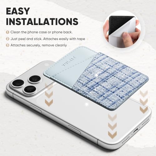 VULKIT Phone Card Holder Wallet Leather Adhesive Pocket RFID Blocking Credit Card Sleeves Stick Back of Phone Smartphones - color: Tweed Blue