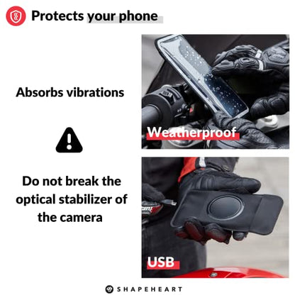Shapeheart - Magnetic motorbike phone holder | Anti vibration motorcycle phone holder | Waterproof Motorcycle Handlebar phone mount | 360° orientation - size: 2XL phone up to 6.77" (17.2 cm)