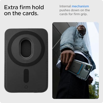 Spigen for MagSafe Wallet, Holds 2 Cards, Strong Magnet, Valentinus MagFit - color: PU Black, size: 2-Cards