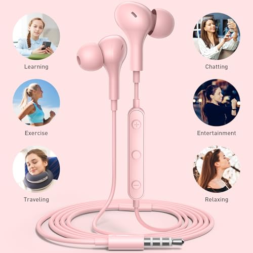 APETOO Wired Earbuds in-Ear Headphones 3.5mm Jack for Laptop/School Pink - color: Rose-Pink