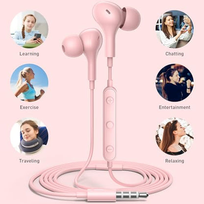 APETOO Wired Earbuds in-Ear Headphones 3.5mm Jack for Laptop/School Pink - color: Rose-Pink