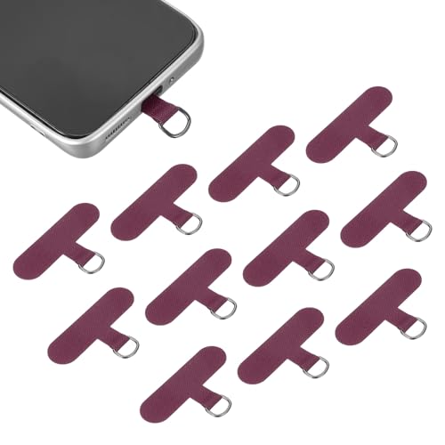 uxcell 12pcs Phone Tether Tab, Universal Phone Lanyard Patch T Shape Cell Phones Strap Replacement Part for Most Smartphone Cases, Wine Red - color: Wine Red