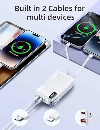 RORRY Portable Charger 3 in 1 with Wall Plug 10000mAh Power Bank for iPhone - color: White