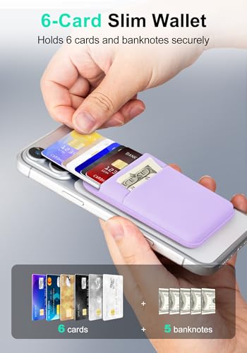 Senose Magnet Wallet, 6 Cards Holder, Phone Wallet Magnetic Back of Phone | Slim Stretchy Card Holder, Compatible for iPhone 17/16/15/14/13/12 Pro Max Plus Air Series, Selected Samsung, Light Purple - color: Light Purple