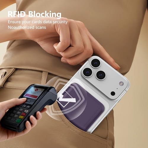MagSafe Wallet Stand RFID Card Holder Thin Leather with Strong Magnets - color: Purple