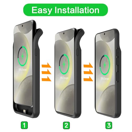 Battery Case for Galaxy S24, Upgraded 10000mAh Battery Pack Rechargeable Charger Case with Wireless Charging Compatible for Galaxy S24 (6.2 inch) External Charging Cover (Black) - size: Galaxy S24