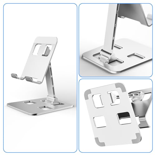 Foldable Cell Phone Stand, Height Angle Adjustable Desktop Phone Holder, Aluminum Alloy Anti-Slip Portable Cradle, Universal Compatible with iPhone Android Smartphone Tablet Nintendo Switch
