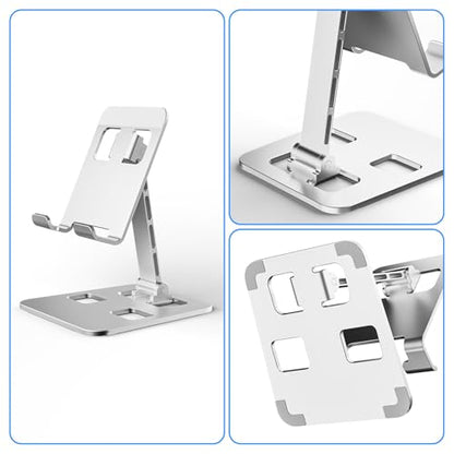 Foldable Cell Phone Stand, Height Angle Adjustable Desktop Phone Holder, Aluminum Alloy Anti-Slip Portable Cradle, Universal Compatible with iPhone Android Smartphone Tablet Nintendo Switch